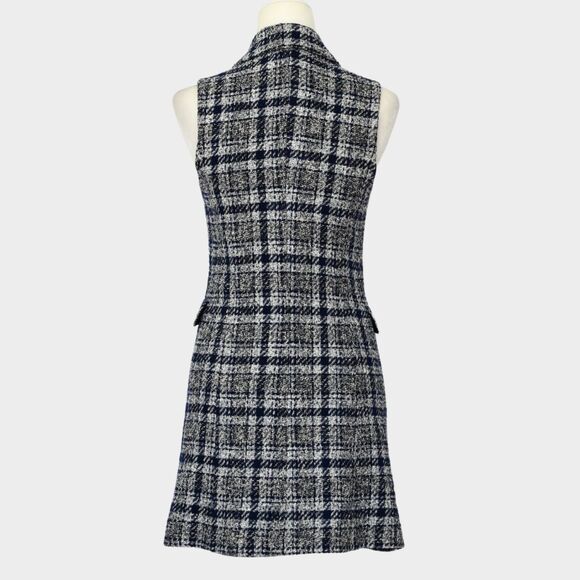 ZARA Women's Boucle Tweed Double Breasted Vest Mini Dress Navy Size S - Picture 4 of 10